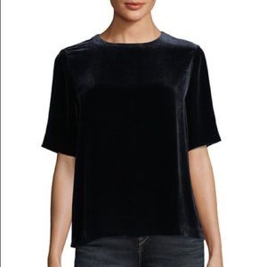 VINCE Navy Blue Silk Velvet Boxy Tee Size Medium